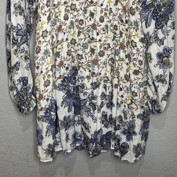 Free People Dress Womens Medium Blue White Floral Boho Peasant Long Sleeve Mini - Picture 6 of 7